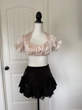 Black Tiered Mini Skirt with Lace Trim - Feminine Party Skirt